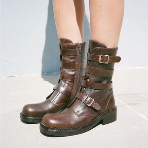 Jeffrey Campbell Brown Leather Buckle Boots SHOREDITCH